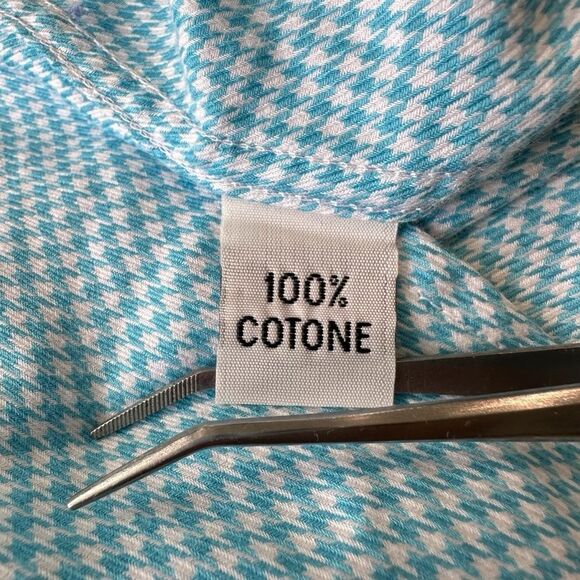 J. McLaughlin Men's Teal Houndstooth Button Up Superfine 100 2 Ply Shirt, XL - Picture 8 of 8